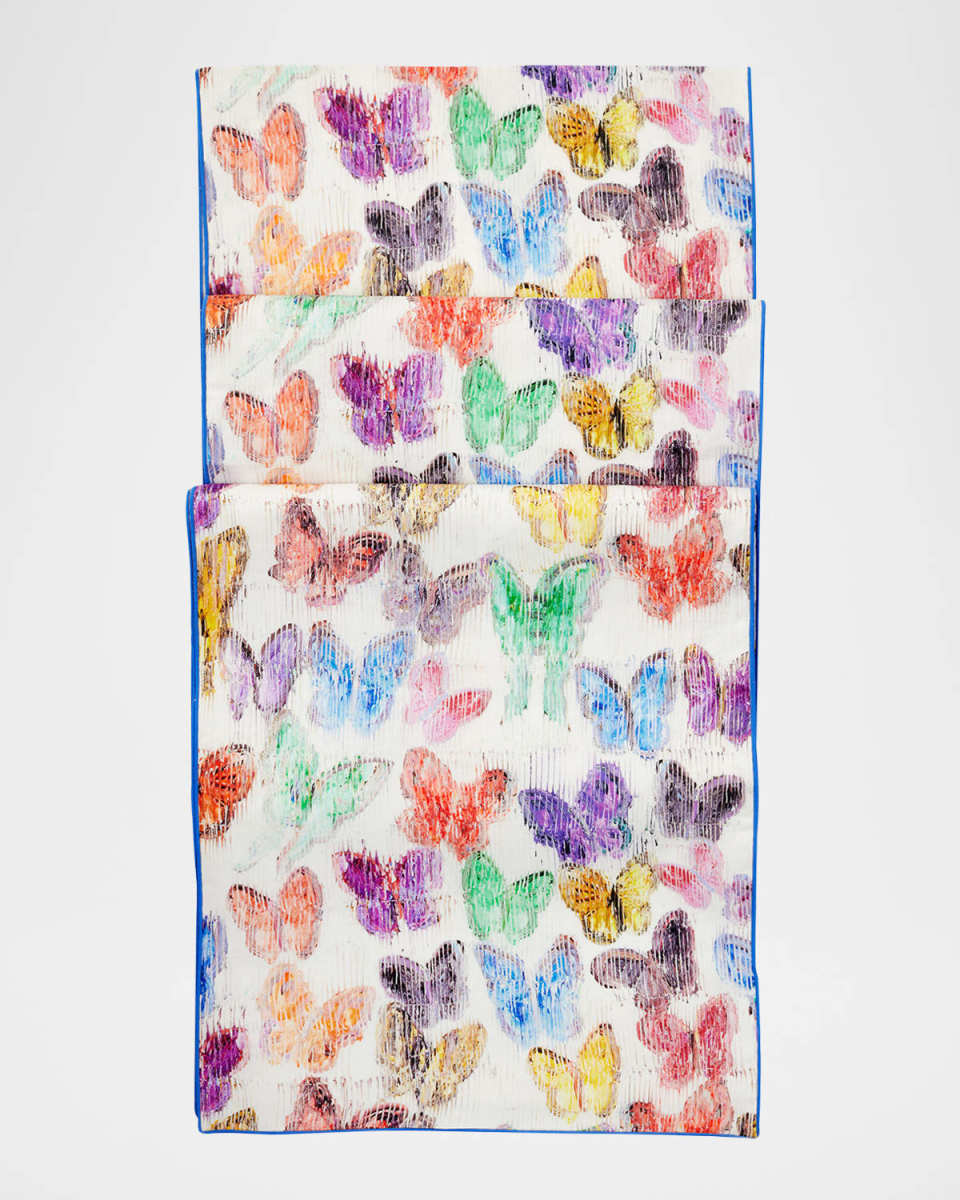 Spring Butterflies Reversible Linen Table Runner, 15" x 108"